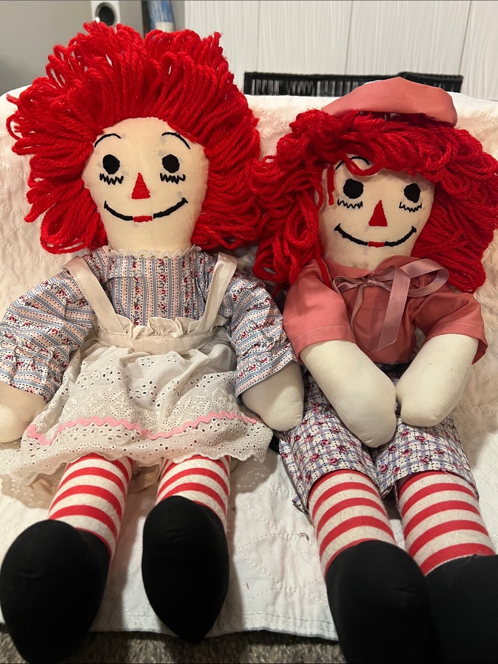 Pair of Red-Haired Raggedy Style Dolls
